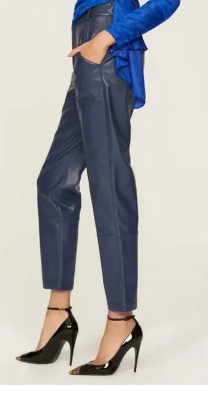 Ronny Kobo Collective Vegan Leather Navy Blue Tapered Pants Size 6
